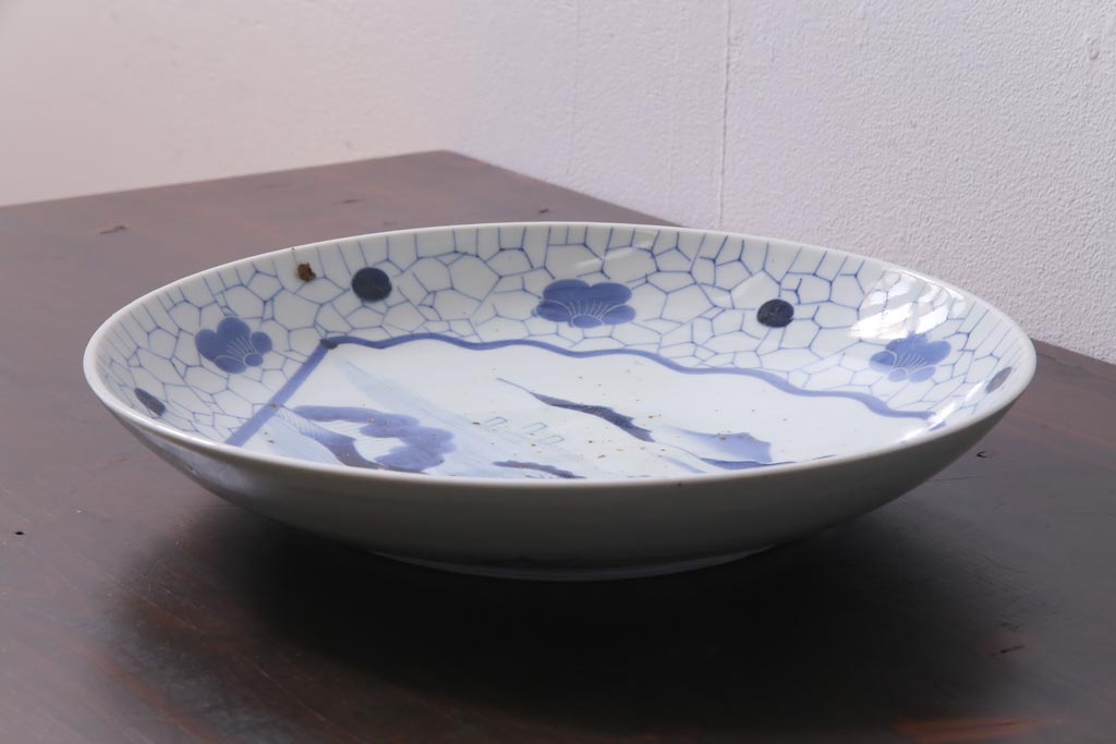 アンティーク雑貨　江戸期　山水図　染付　一尺一寸　大皿(和食器)