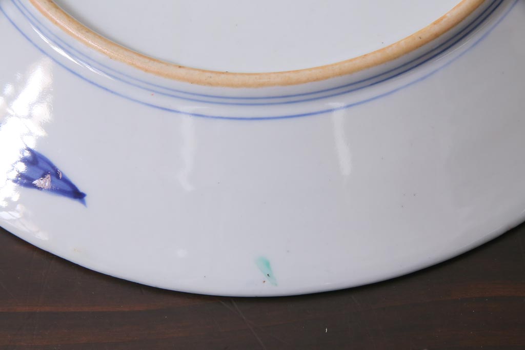 アンティーク雑貨　明治期　色絵　草花文　一尺一寸　鮮やかな色使いが印象的な大皿(和食器)