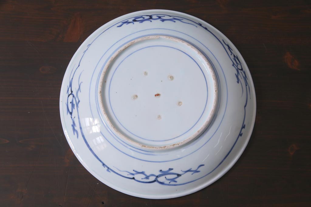 アンティーク雑貨　和製　江戸期　牡丹の図　九寸五分　染付皿(和食器)