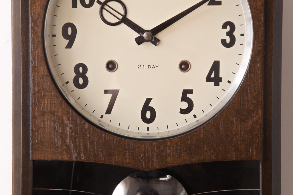 レトロ雑貨　SEIKO(セイコー)　ゼンマイ式　21DAY　渋い色味の掛け時計(柱時計、振り子時計)