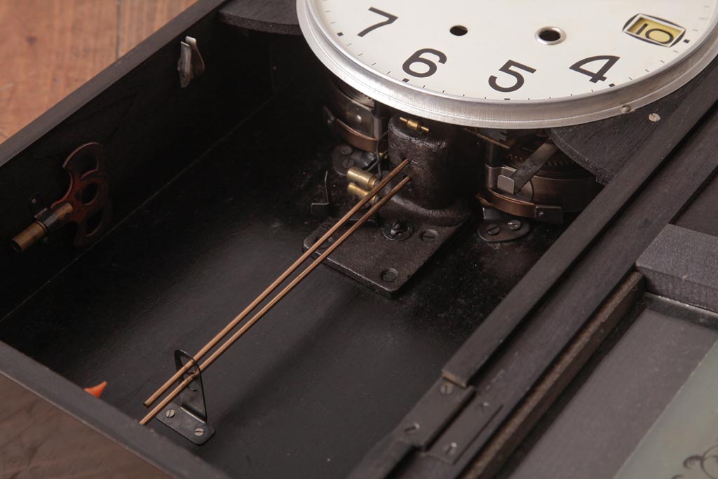 レトロ雑貨　Meiji(明治時計社)　30DAY　手巻き　ガラス窓がおしゃれなゼンマイ式振り子時計(柱時計、掛け時計)