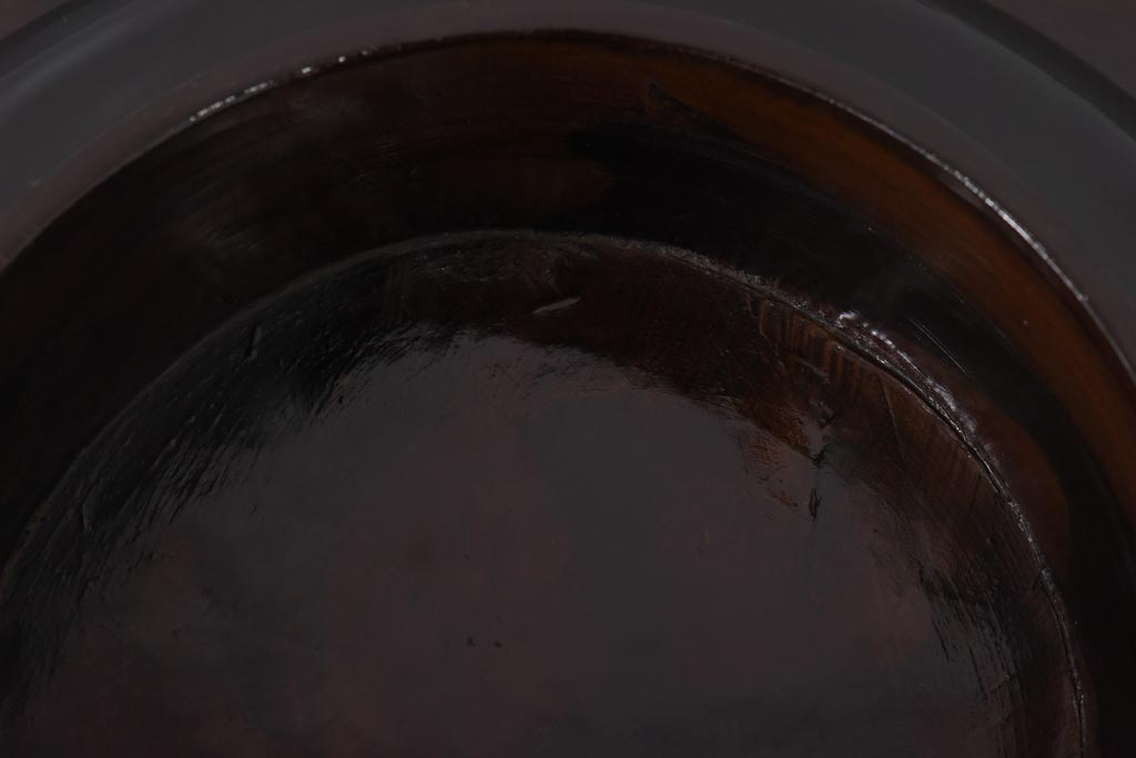 アンティーク雑貨　会津漆器　朱赤の漆塗りが美しい高台付き丸盆(丸膳)(R-036480)