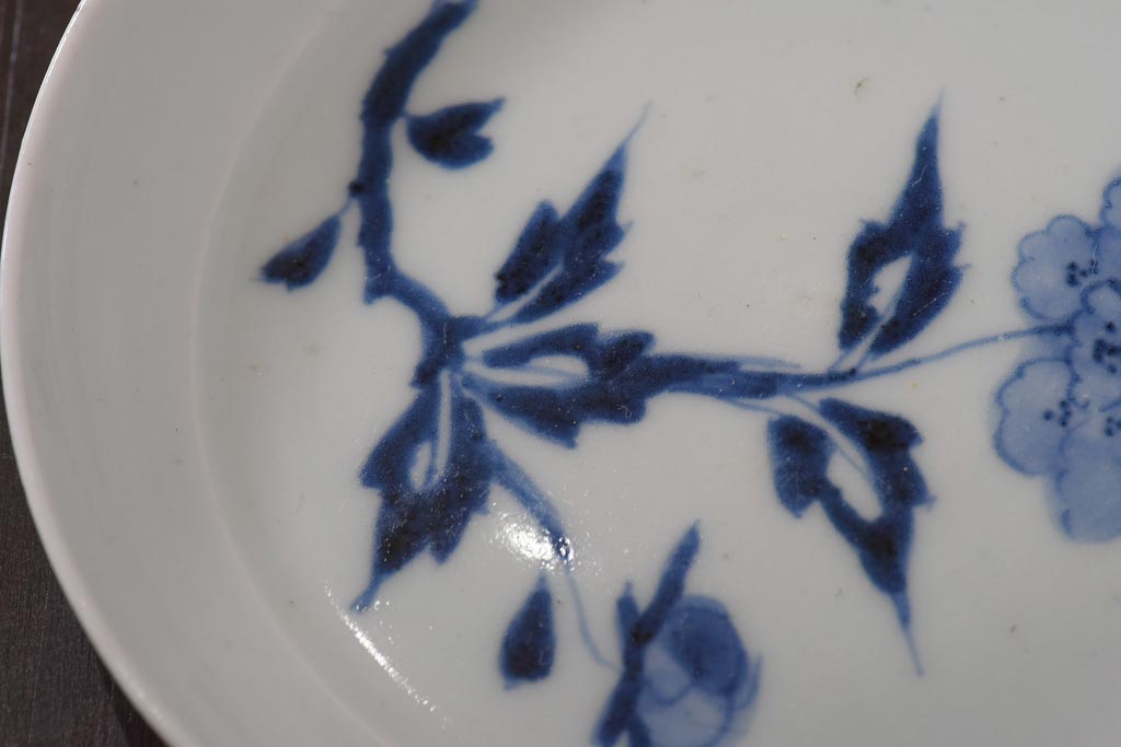 アンティーク雑貨　江戸期　牡丹の図　染付皿3枚セット(和食器)(R-036512)