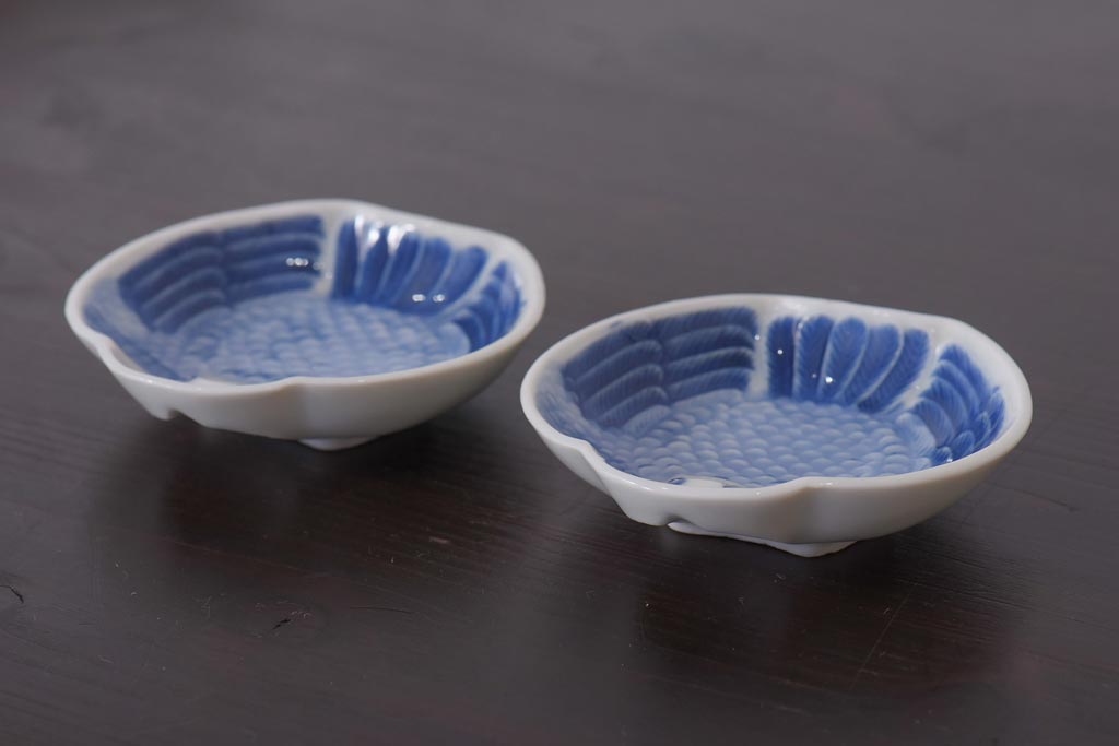 アンティーク雑貨　江戸後期　ふくら雀　小皿2枚セット(和食器)(R-036513)