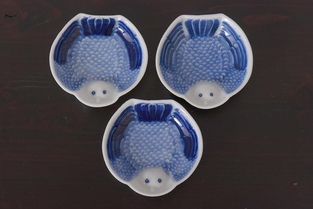 アンティーク雑貨 江戸後期 ふくら雀 小皿3枚セット(和食器)(R