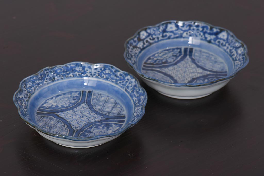 アンティーク雑貨　古伊万里　江戸期の染付皿2枚セット(和食器)(R-036515)