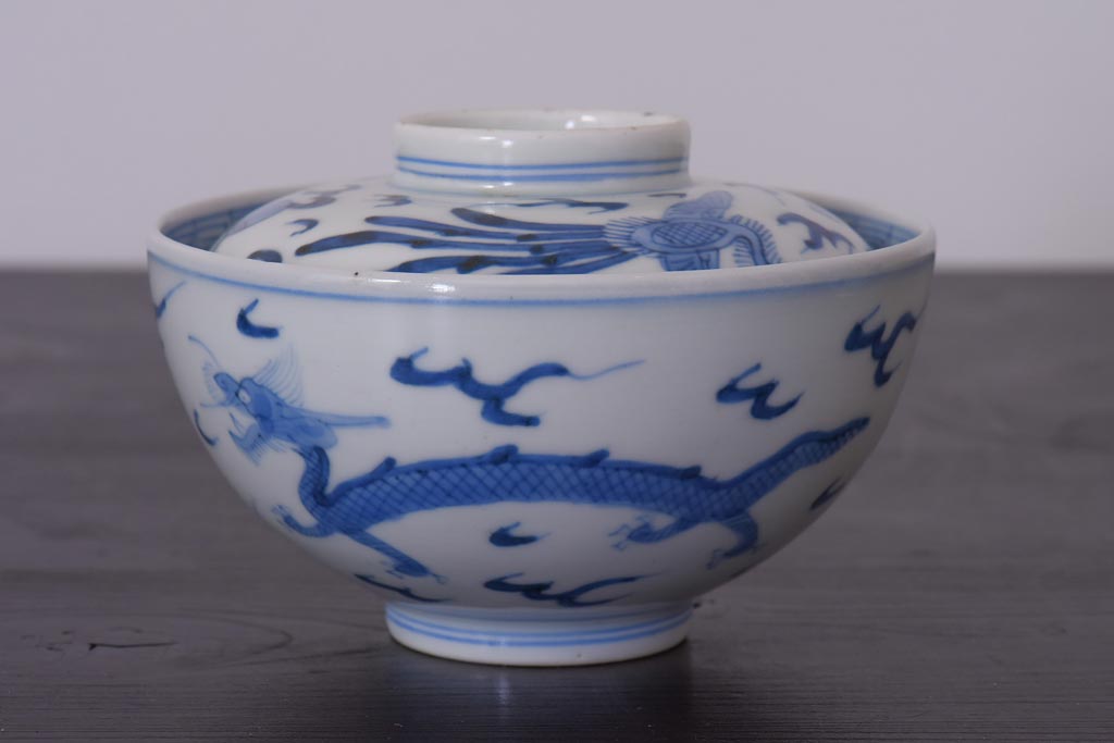 アンティーク雑貨　江戸期　伊万里　鳳凰　蓋付き茶碗3客セット(和食器)(R-036530)