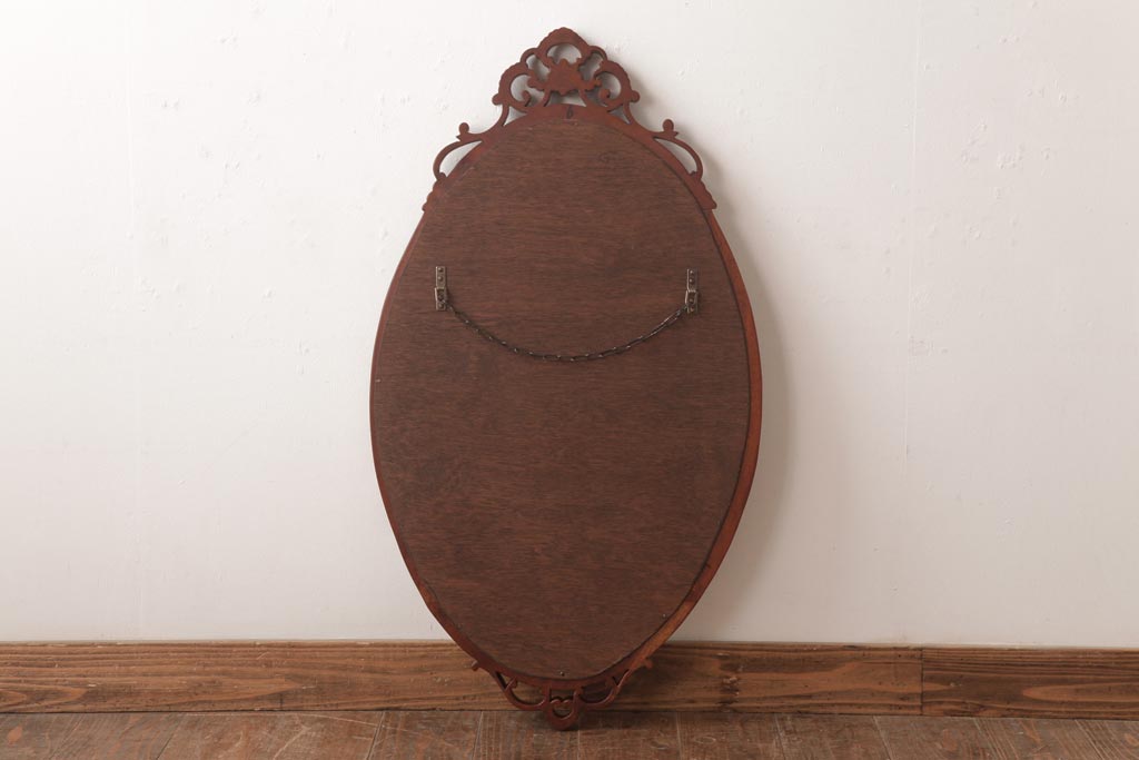 ビンテージ雑貨　フランスヴィンテージ　マホガニー材　飴色の木枠のウォールミラー(壁掛け鏡)