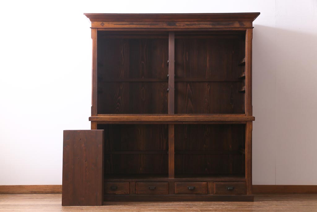 アンティーク家具　大正昭和初期　栓材　大正ロマン薫るノスタルジックな重ねキャビネット(収納棚、戸棚、食器棚、ショーケース)
