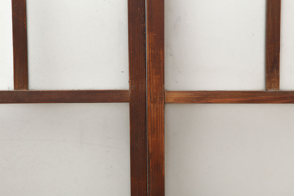 アンティーク建具　シンプルな木製フレームのガラス戸3枚セット(窓、引き戸)(R-036548)