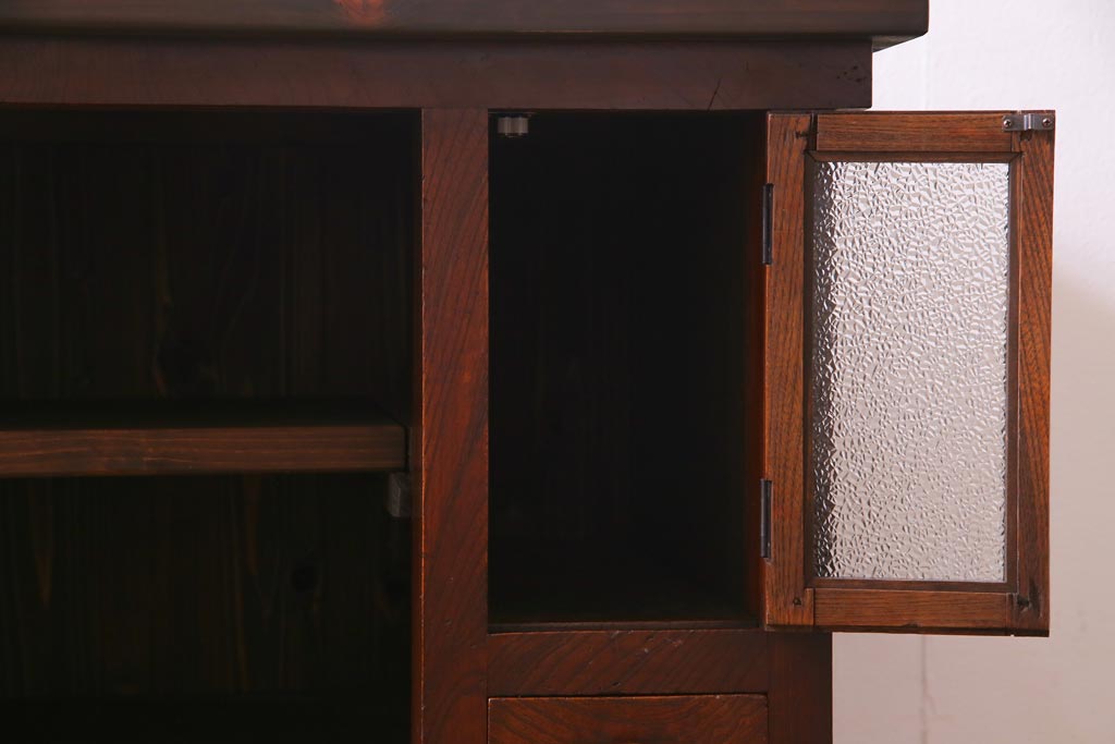 アンティーク家具　大正昭和初期　天板リメイク　天板をカウンターとして使える便利な収納棚(作業台、戸棚)
