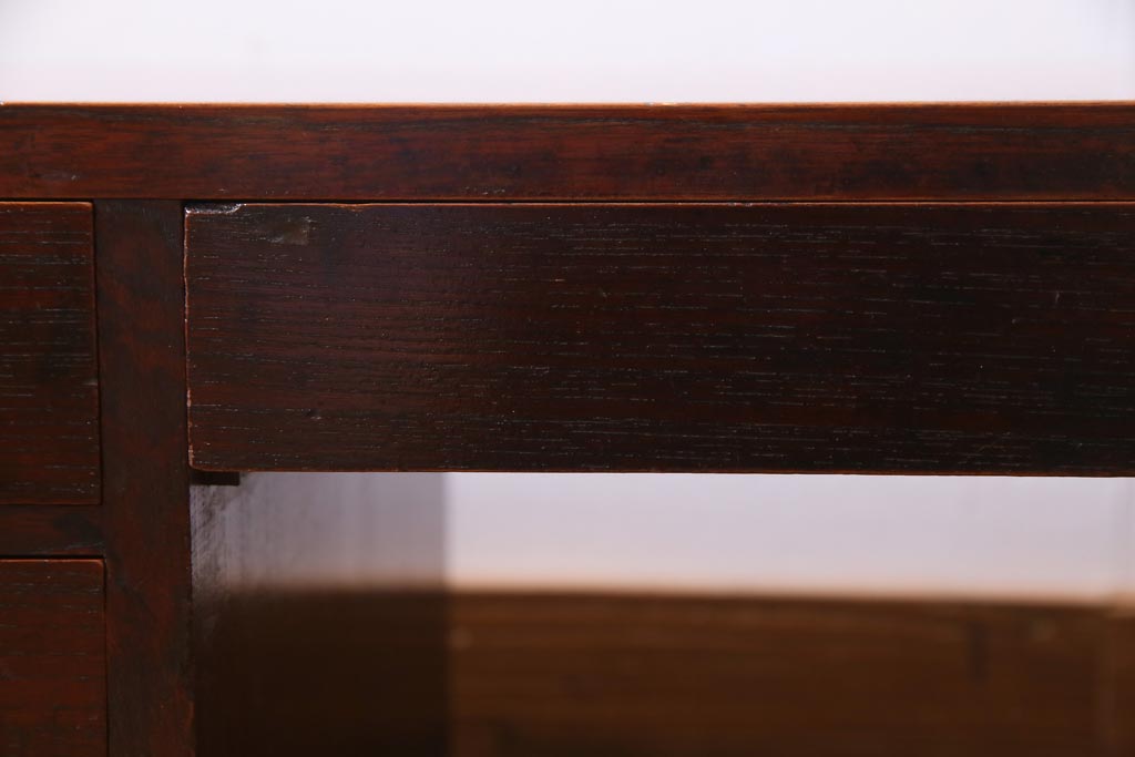 アンティーク家具　総ケヤキ材　漆塗り　立派な趣の文机(両袖机、ローテーブル)(R-036570)