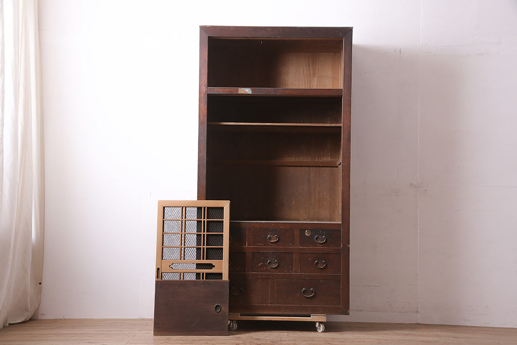アンティーク家具 大正昭和初期 レアデザイン!マス目格子の水屋
