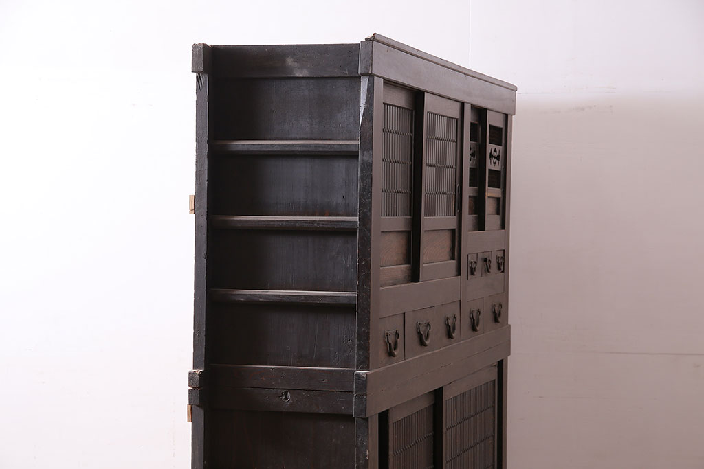 アンティーク家具　明治大正期　重ね水屋箪笥(収納棚)(R-036663)