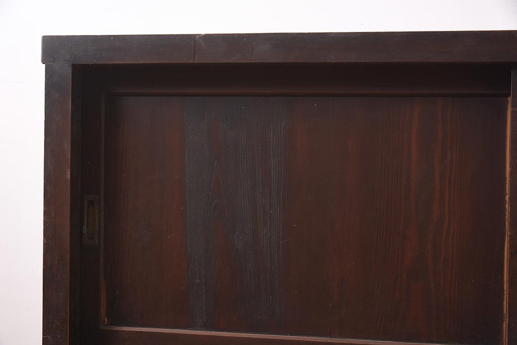 アンティーク家具　欅(ケヤキ)材・ヒノキ材・桜材　シンプルで重厚な箪笥サイドボード(収納棚、ガラス戸棚)(R-036681)