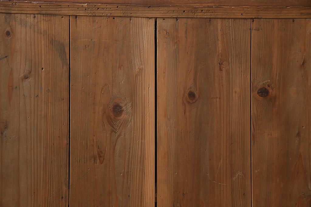 アンティーク家具　大正昭和初期　ストリップド(剥離)　塗装がアクセントのガラス引き戸のサイドボード(飾り棚、陳列棚)(R-036705)
