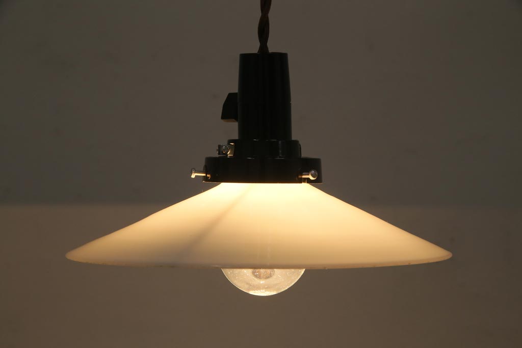 アンティーク照明　戦前　和製アンティーク　レトロな佇まいが趣き溢れる平笠ペンダントライト(天井照明、吊り下げ照明)(R-036725)