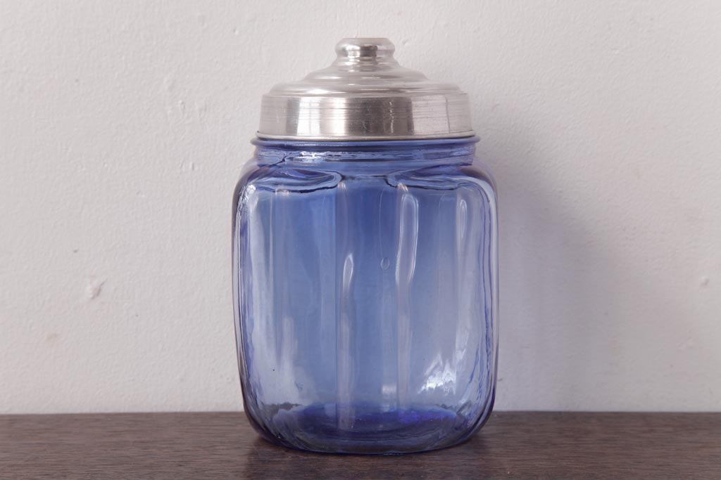 レトロ雑貨 ブルーが爽やかな昭和レトロの小振りなガラスビン(ガラス瓶、角瓶)(R-036735) | ラフジュ工房