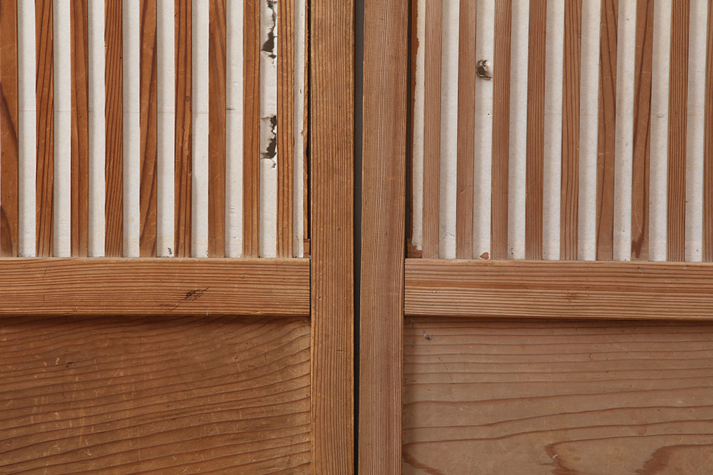 アンティーク建具　裏障子付き　木味と桟が魅力の格子戸2枚セット(引き戸、建具)(R-036754)