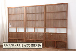 アンティーク建具　和製アンティーク　昭和初期　木味と桟が魅力の格子戸3枚セット(引き戸、建具)(R-036761)