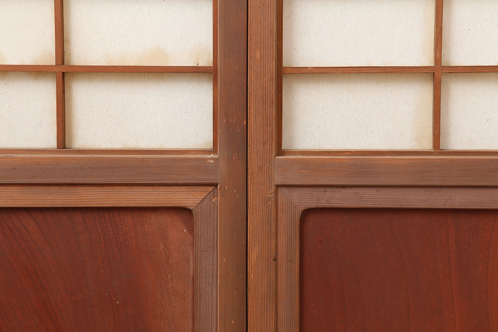 アンティーク建具　横額入り障子戸3枚セット(ガラス帯戸、引き戸、建具)(R-036763)