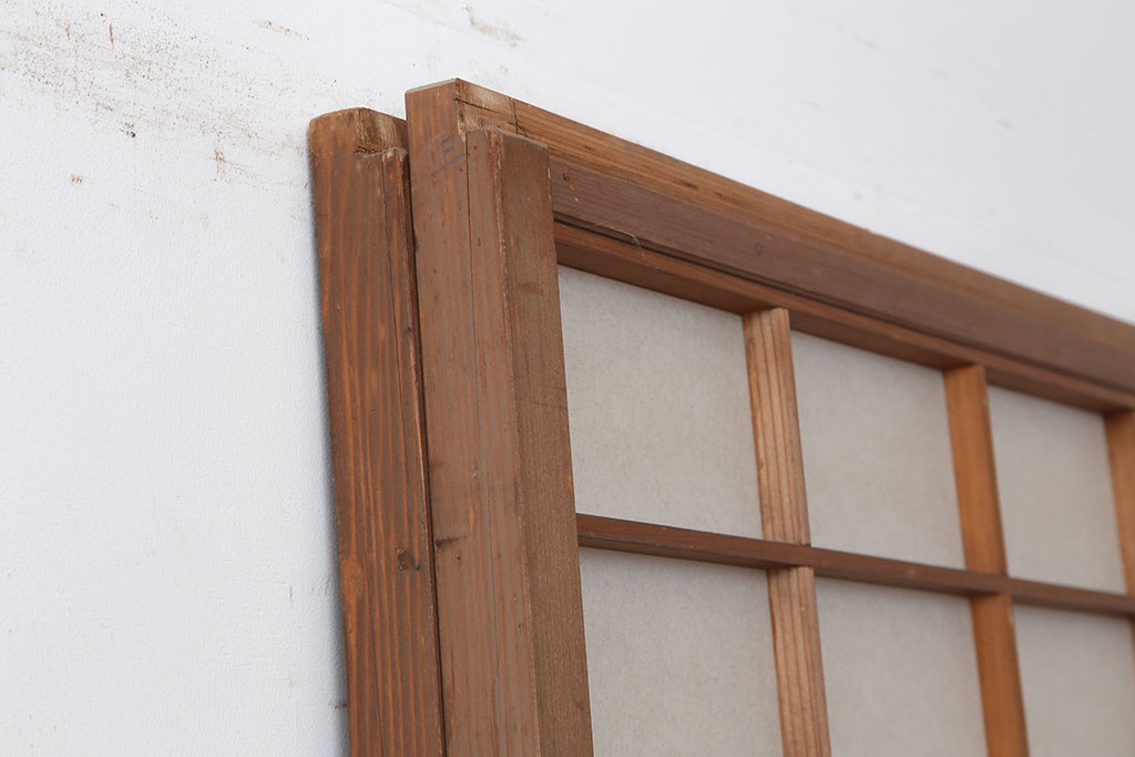 アンティーク建具　腰板ケヤキ材　横額入り障子戸2枚セット(ガラス帯戸、引き戸、建具)(R-036765)