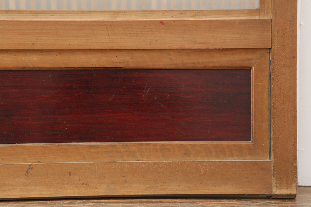 アンティーク建具　和製アンティーク　腰板ケヤキ材　裏ガラス入り　桟が存在感を放つ格子戸2枚セット(引き戸、建具)(R-036768)