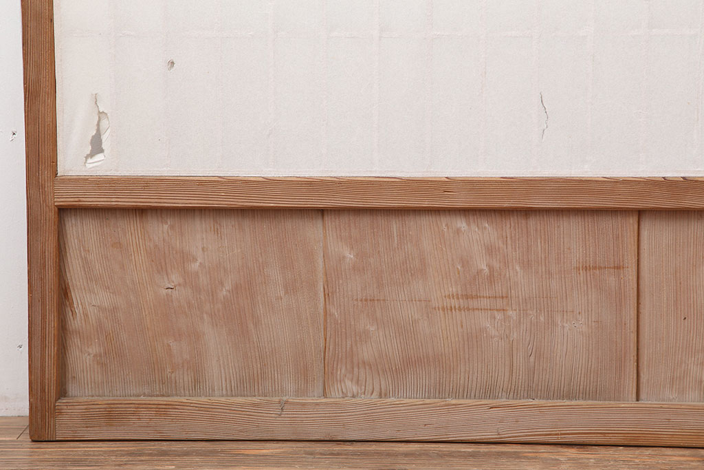 アンティーク建具　木味が魅力の縦額入り障子戸2枚セット(引き戸、建具)(R-036776)