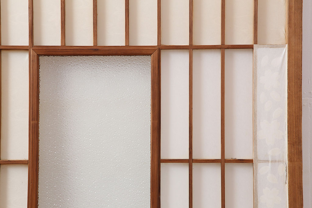 アンティーク建具　昭和初期　縦額入り障子戸2枚セット(引き戸、建具)(R-036779)