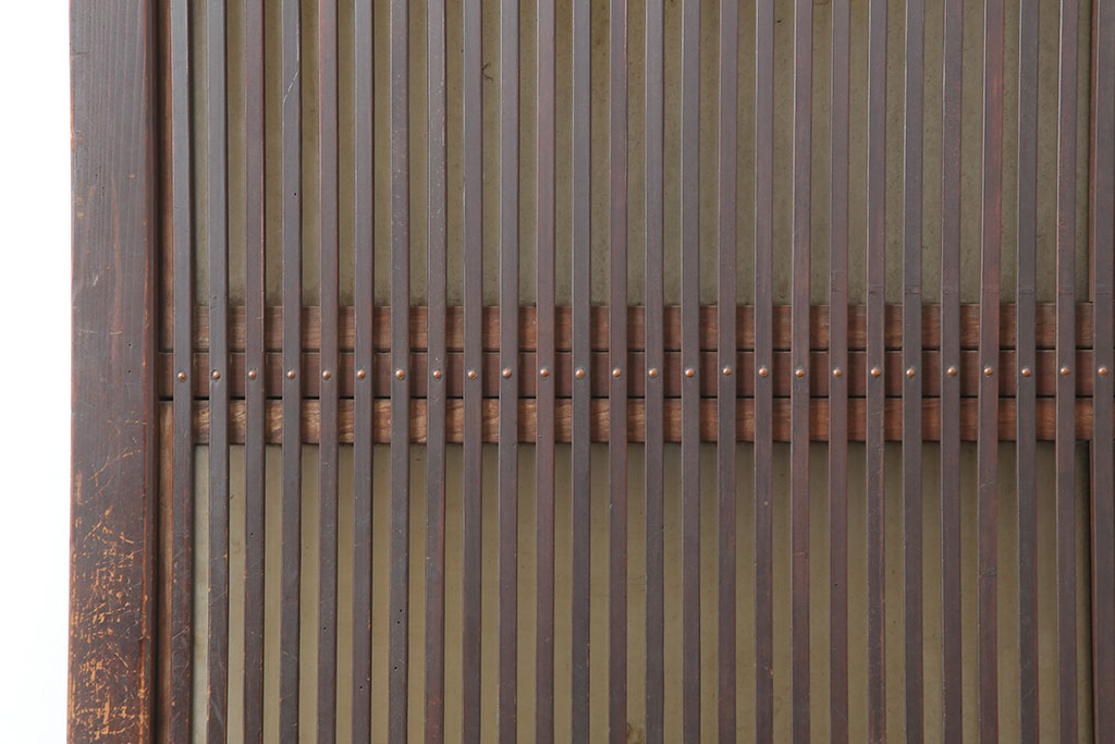 アンティーク建具　腰板ケヤキ材　裏ガラス入り　和の雰囲気高める格子戸2枚セット(ガラス帯戸、引き戸、建具)(R-036783)