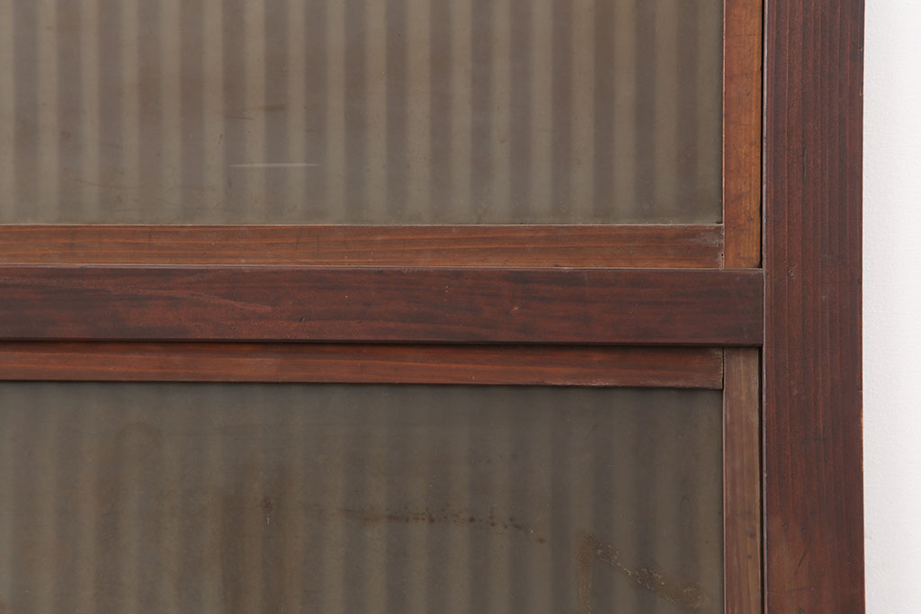 アンティーク建具　腰板ケヤキ材　裏ガラス入り　和の雰囲気高める格子戸2枚セット(ガラス帯戸、引き戸、建具)(R-036783)