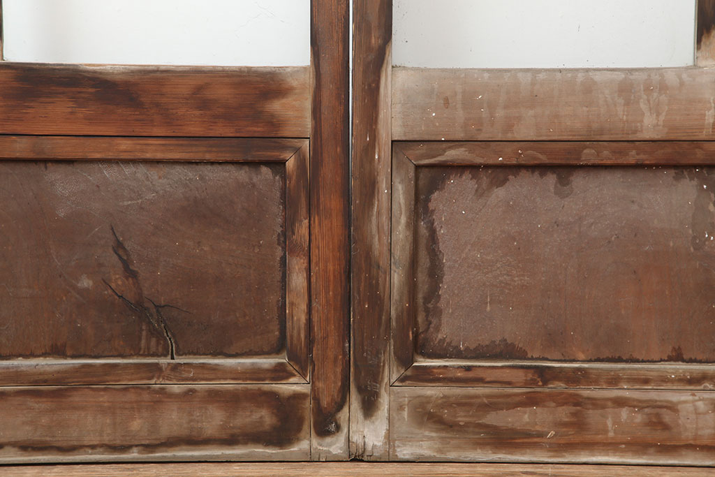 アンティーク建具　腰板ケヤキ　昭和初期　レトロなガラス戸2枚セット(引き戸、建具)(R-036785)