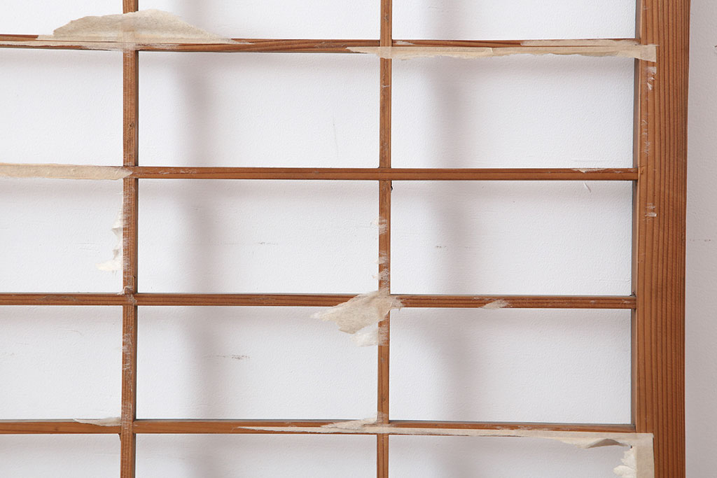 アンティーク建具　昭和初期　シンプルな木製フレームの障子戸2枚セット(建具、引き戸)(R-036789)