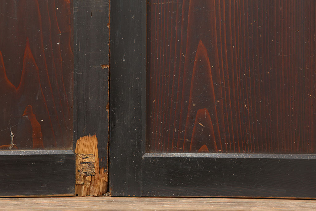 アンティーク建具　大正昭和初期　レトロな佇まいが魅力的なガラス帯戸3枚セット(建具、引き戸)(R-036793)