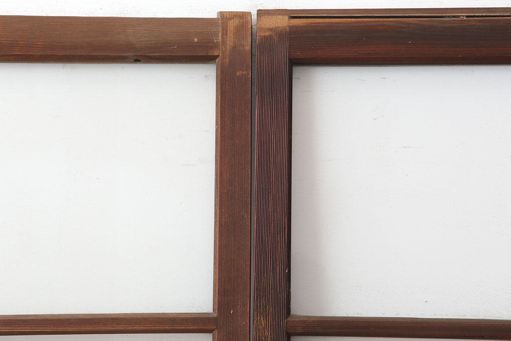 アンティーク建具　木味が魅力のレトロなガラス戸2枚セット(建具、引き戸)(R-036805)