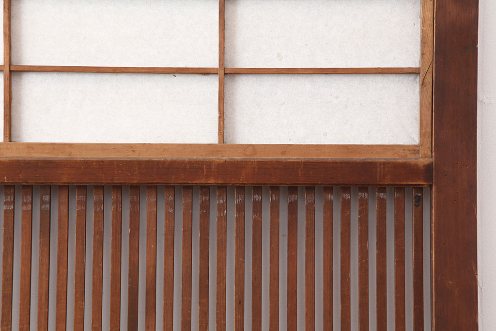 アンティーク建具　昭和初期　裏障子付き　上品な和の空間づくりにおすすめな格子戸2枚セット(障子戸、引き戸)(R-036808)
