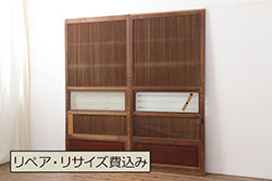 【オーダー家具実例】ガラス窓3枚をオーダーメイドで制作しました。十字型の桟を入れ、色ガラスやダイヤガラスなど、お好みのガラスを取り付け。大正ロマン風のレトロな窓に仕上げました。(建具、ガラス戸)