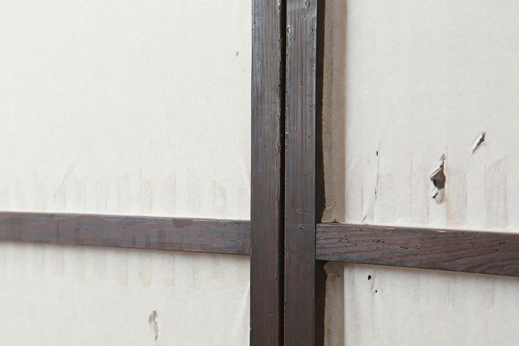 アンティーク建具　大正昭和初期　縦桟が品のある雰囲気醸し出す格子戸2枚セット(建具、引き戸)(R-036812)
