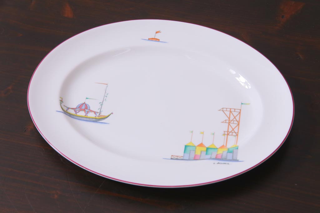 イタリア　Richard Ginori(リチャードジノリ)　船のマーク　オーバルプレート(大皿、洋食器)(R-036830)