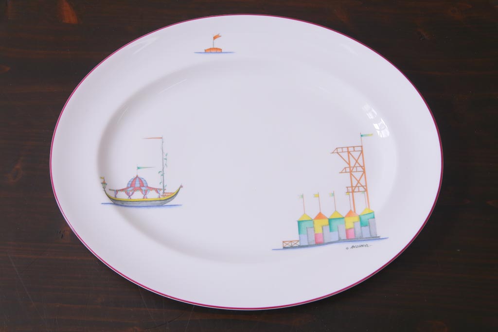 イタリア　Richard Ginori(リチャードジノリ)　船のマーク　オーバルプレート(大皿、洋食器)(R-036830)