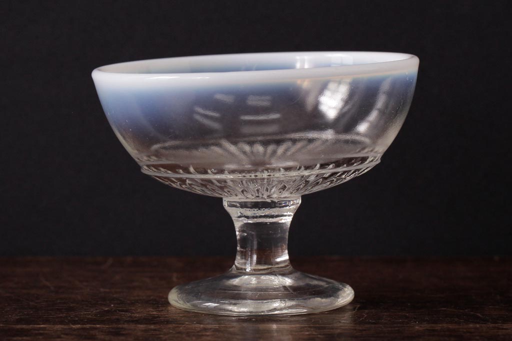 レトロ雑貨　昭和レトロ　コレクションにもぴったりなプレスガラスの乳白暈し氷コップ3個セット(プレスガラス)(R-036838)