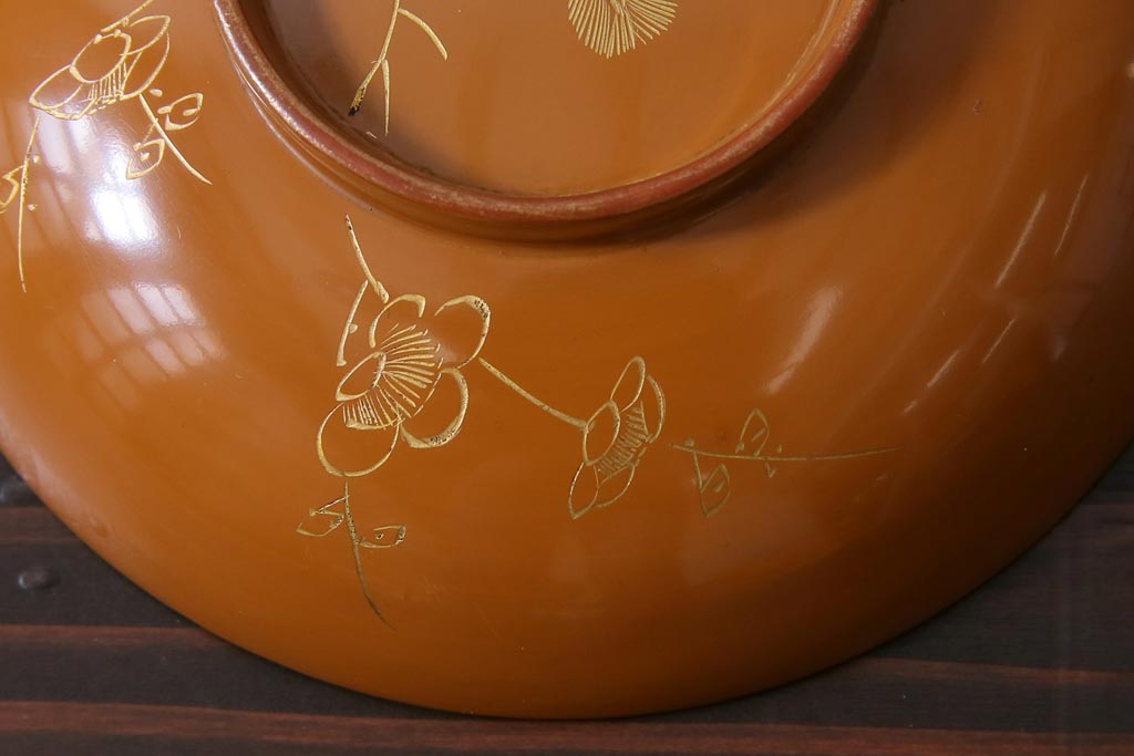 大正昭和初期　沈金蒔絵　松竹梅　茶色吸物椀10客セット・箱付き(漆器、木製椀)(R-036844)