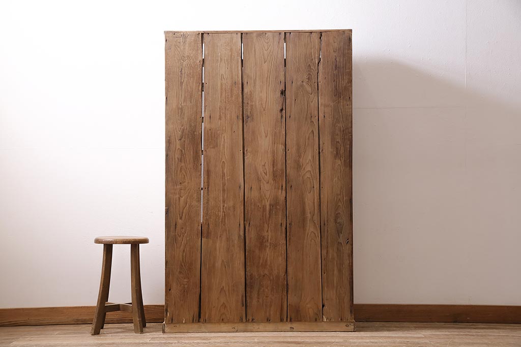 アンティーク家具　ストリップド(剥離)　戸棚付き　木味が魅力のタモ材製オープンラック(収納棚、シェルフ)(R-036922)