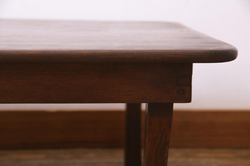 昭和レトロ家具　栓材一枚板　懐かしさ漂う角ちゃぶ台(座卓、ローテーブル)(R-036933)