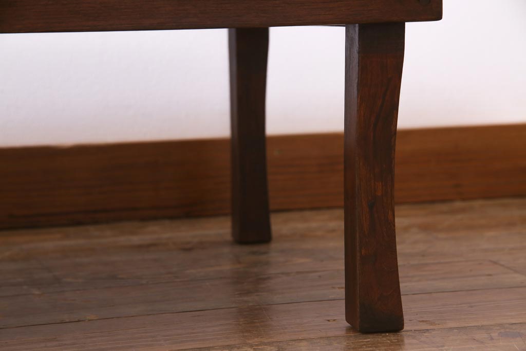 昭和レトロ家具　栓材一枚板　懐かしさ漂う角ちゃぶ台(座卓、ローテーブル)(R-036933)