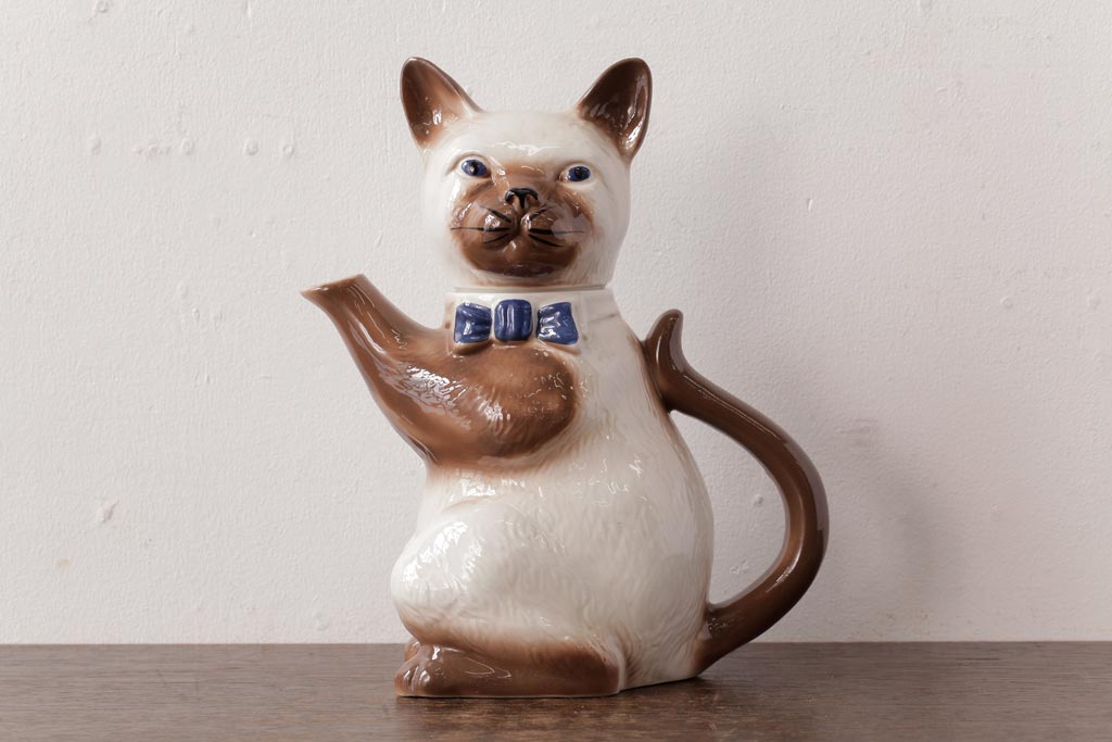 ヴィンテージ雑貨　イギリスビンテージ　Tony wood(トニーウッド)　シャム猫型のティーポット(ネコ型ポット、茶器)