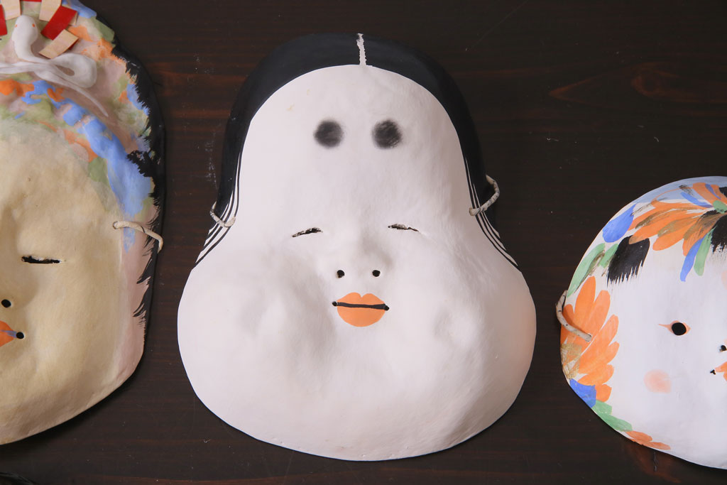 昭和期 藤原孚石作 嵯峨面 厄除 福寿 8個セット・紙箱付き