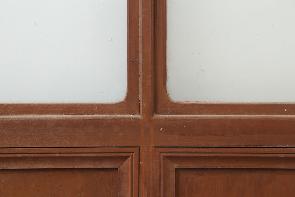 アンティーク建具　木製フレームのレトロなガラス戸2枚セット(建具、引き戸)(R-036997)