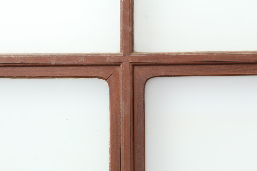 アンティーク建具　木製フレームのレトロなガラス戸2枚セット(建具、引き戸)(R-036997)