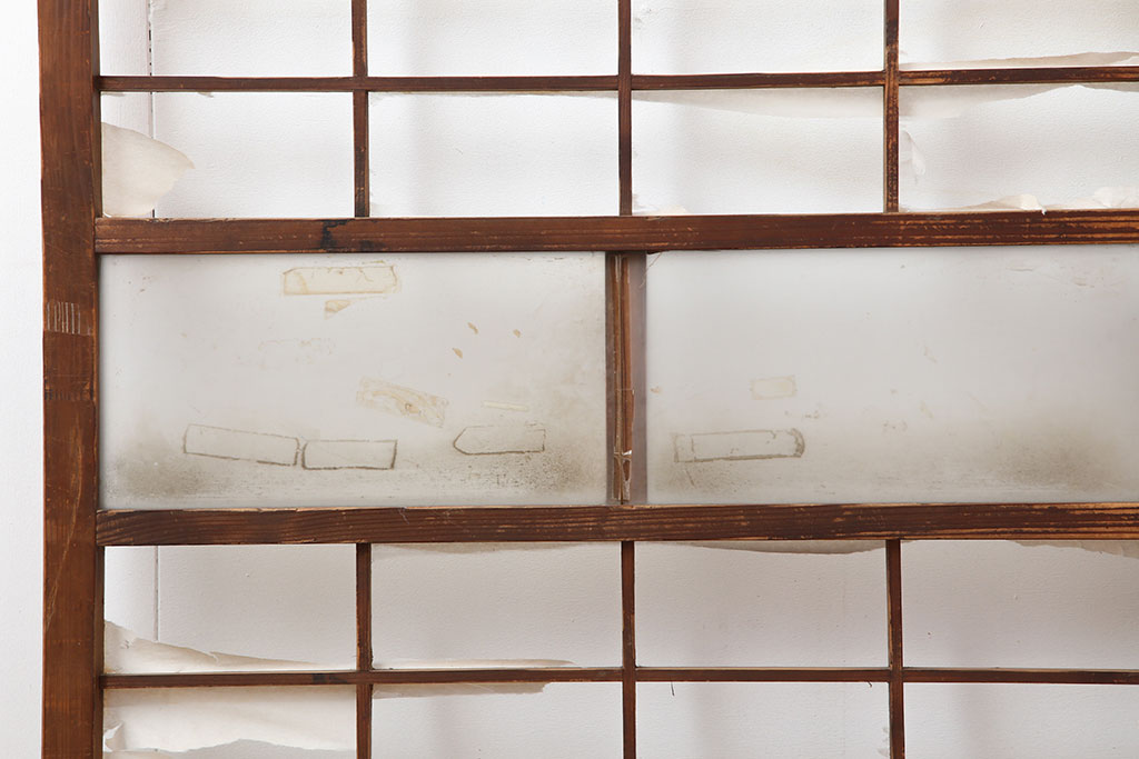 アンティーク建具　昭和初期　シンプルな木製フレームの障子戸3枚セット(建具、引き戸)(R-037004)